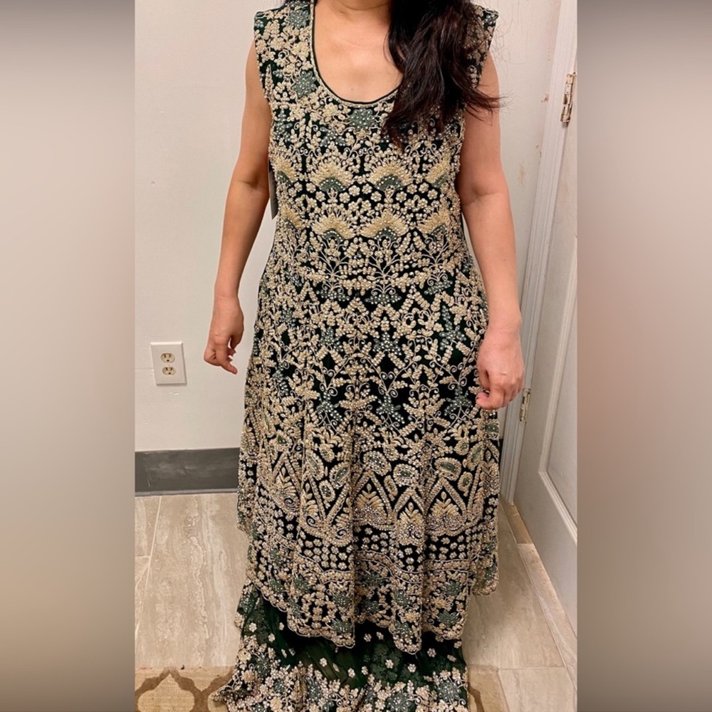Green and Gold Bridal Sharara Suit/ Outfit with Dupatta